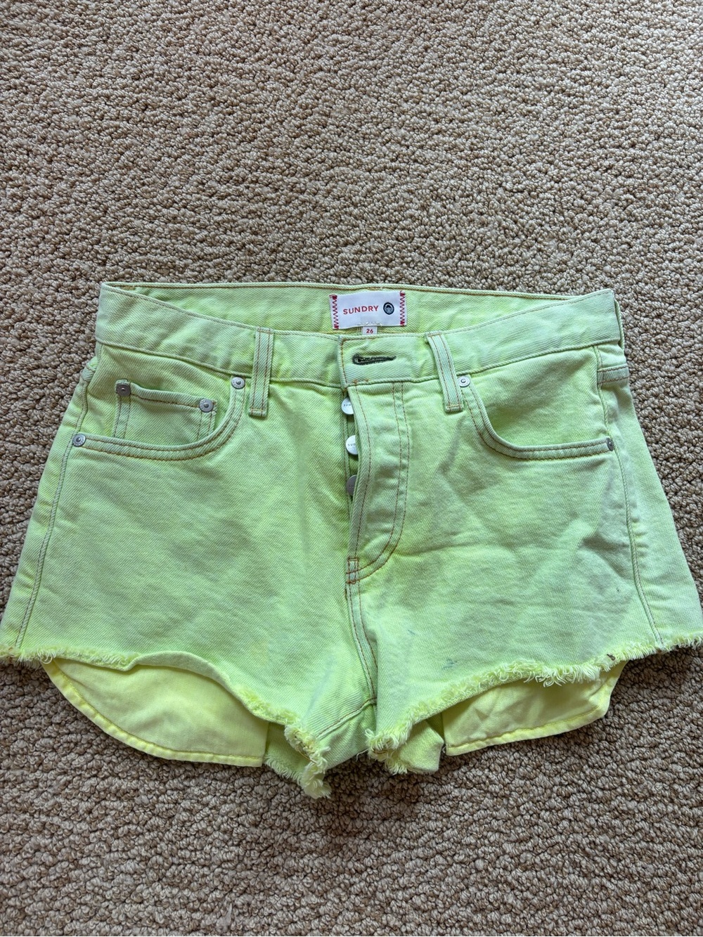 Sundry Neon Yellow High-Rise Denim Shorts